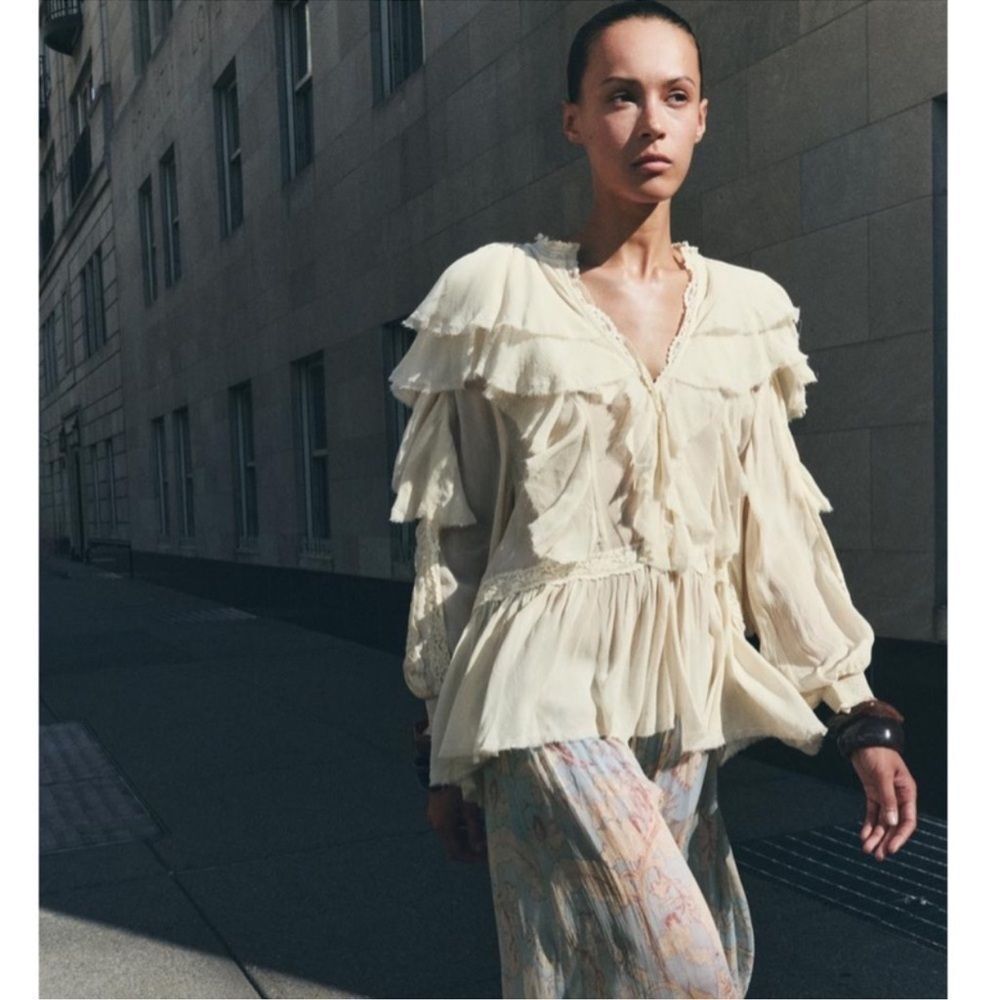 ZARA ZW COLLECTION BOHO LACE RUFFLE BLOUSE
